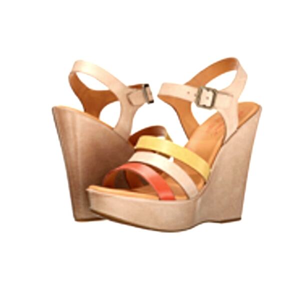 Kork-Ease FAY Wedge Heel Sandals | Sz 7, Tan, Orange, Yellow - Picture 1 of 9